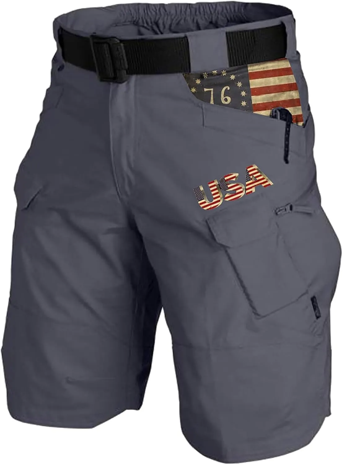 4th of July Cargo Shorts for Men Graphic Expandable Waistband Shorts Patriotic Zipper Pockets Outdoor Pants