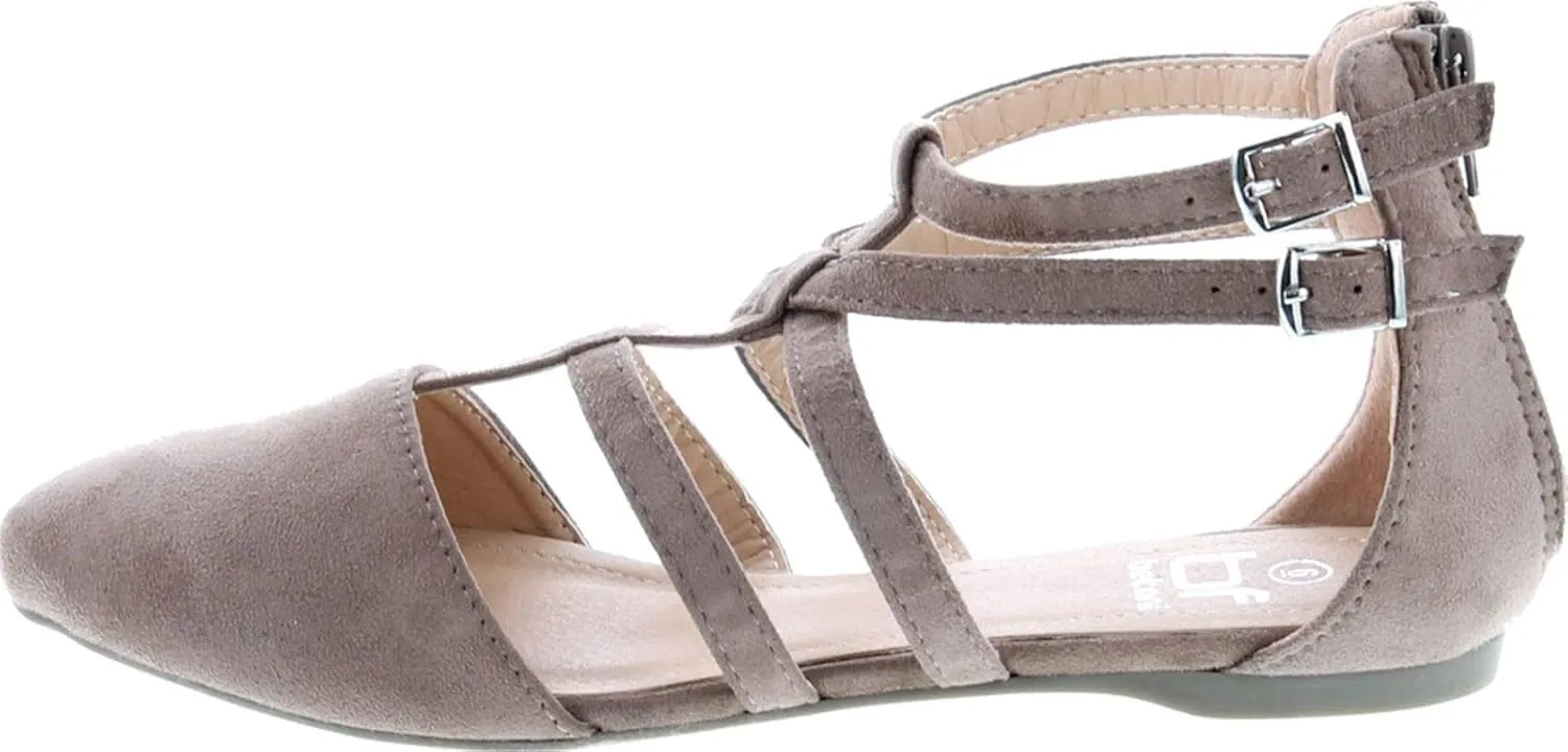 Abela-1 Women's Double Ankle Strap T-Strap Ballerina Flats Half Size Big