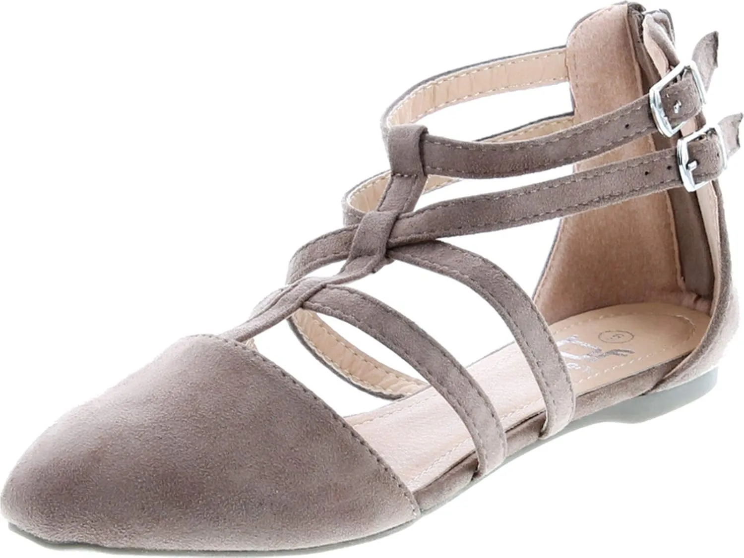 Abela-1 Women's Double Ankle Strap T-Strap Ballerina Flats Half Size Big