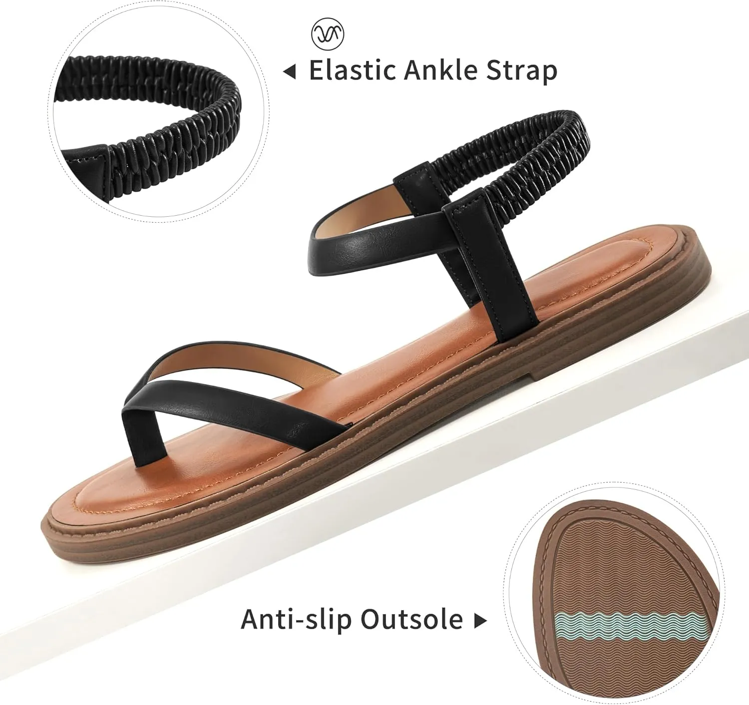 Ablanczoom Womens Sandals Dressy Shoes: Casual Elastic Ankle Strap Summer Flats Comfortable Beach flat sandal for Women