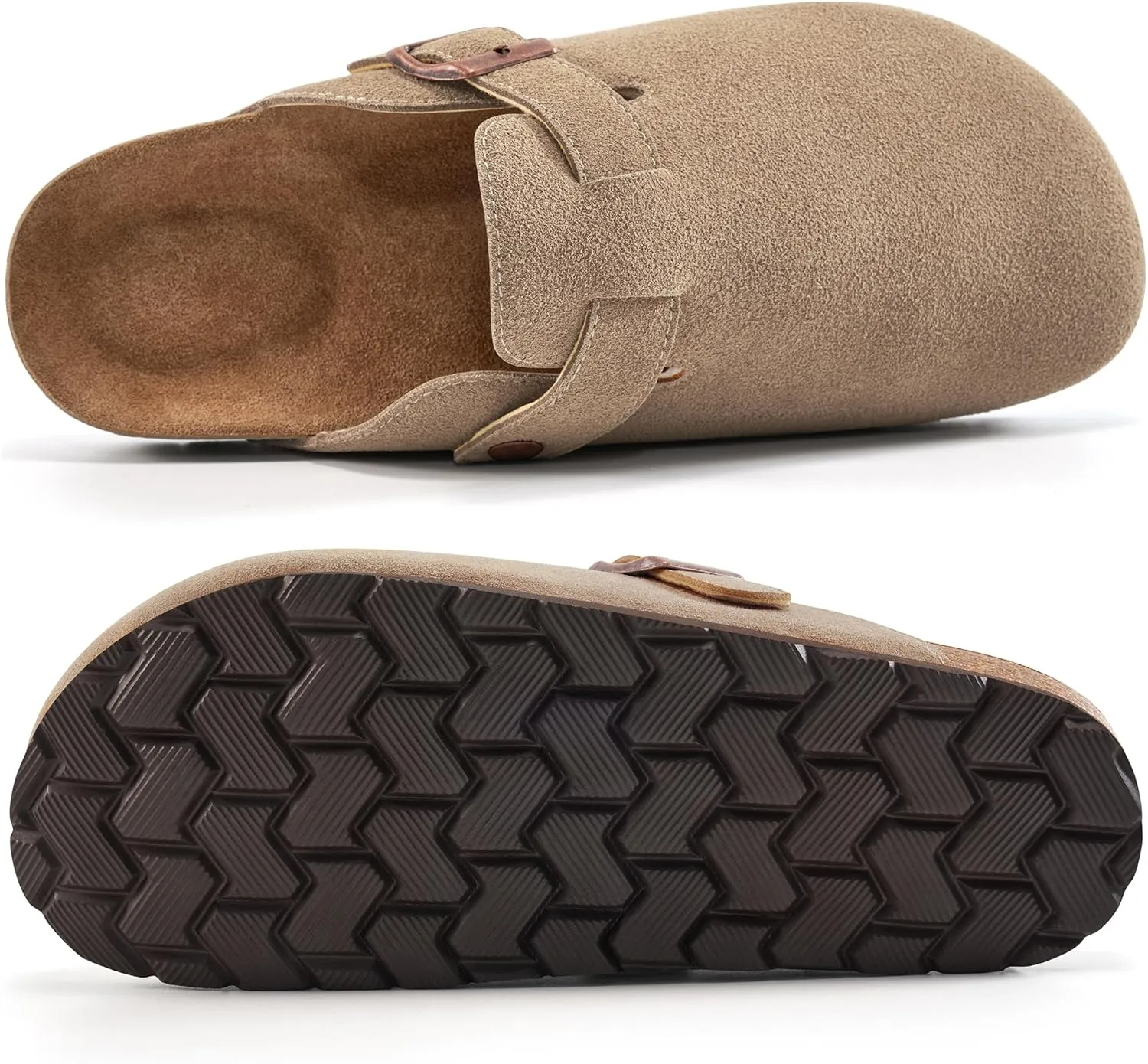 Alicegana Women's Suede Clogs Slip on Mules Cork Footbed Potato Shoes Comfort Closed Toe Sandals with Arch Support