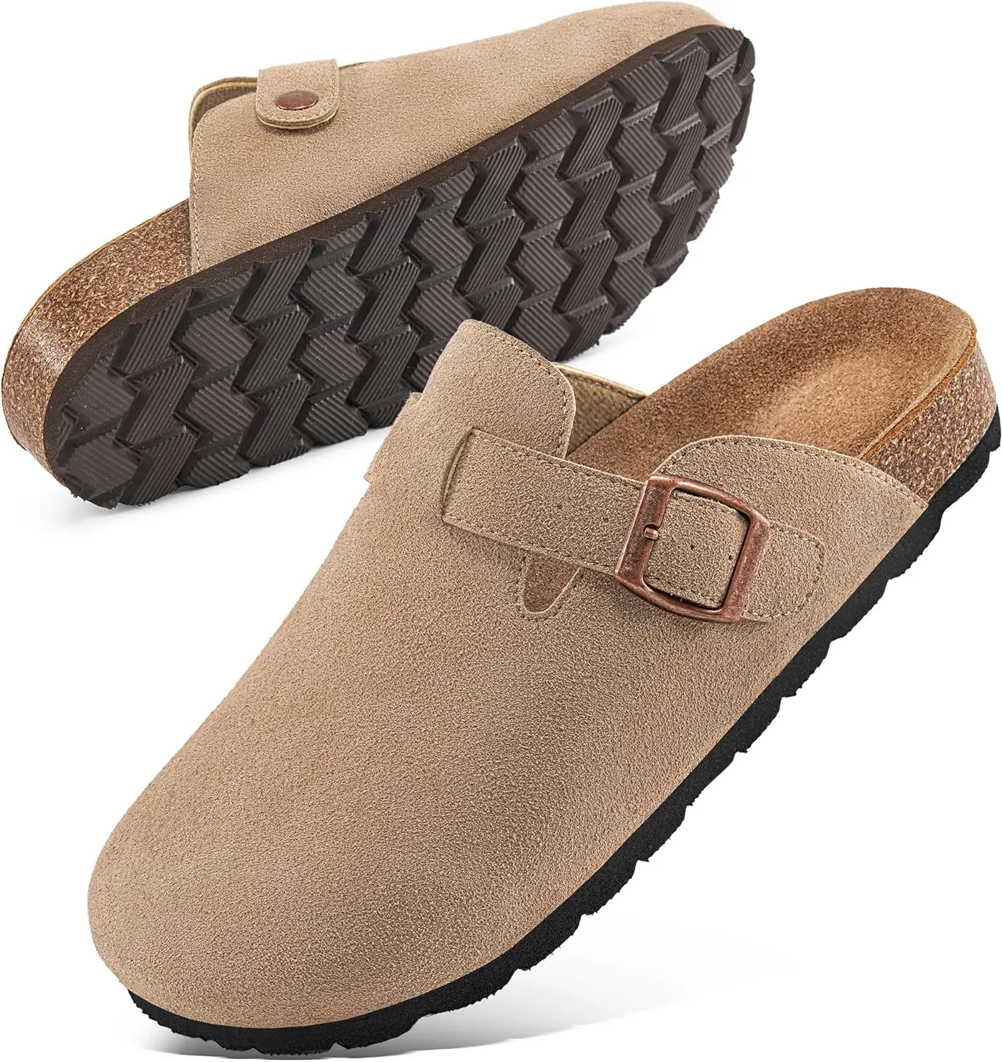 Alicegana Women's Suede Clogs Slip on Mules Cork Footbed Potato Shoes Comfort Closed Toe Sandals with Arch Support