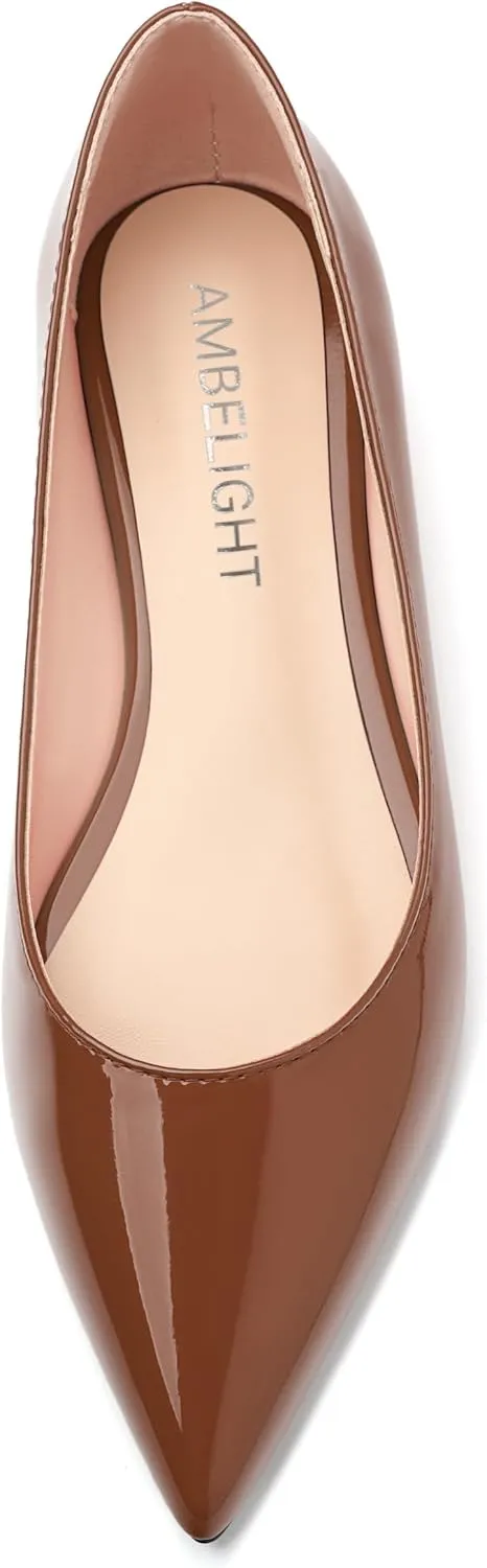AMBELIGHT Comfy Flats for Women Pointed Toe Slip On Pumps Business Dress Shoe