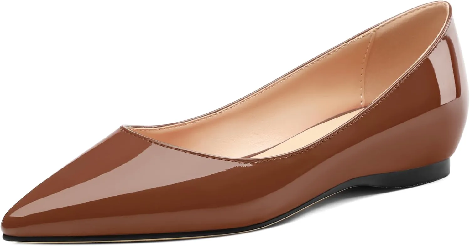 AMBELIGHT Comfy Flats for Women Pointed Toe Slip On Pumps Business Dress Shoe