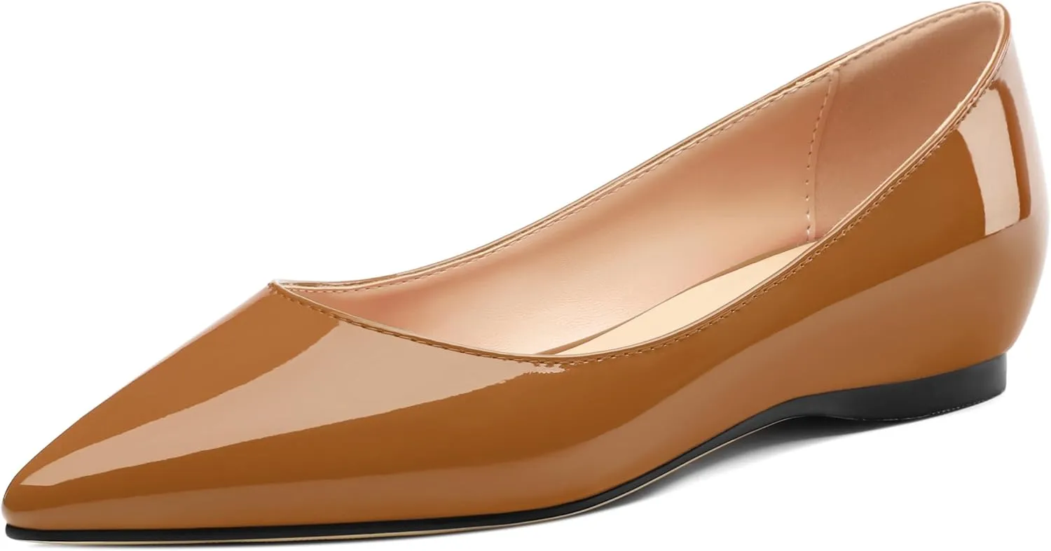 AMBELIGHT Comfy Flats for Women Pointed Toe Slip On Pumps Business Dress Shoe