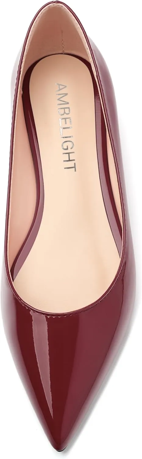 AMBELIGHT Comfy Flats for Women Pointed Toe Slip On Pumps Business Dress Shoe
