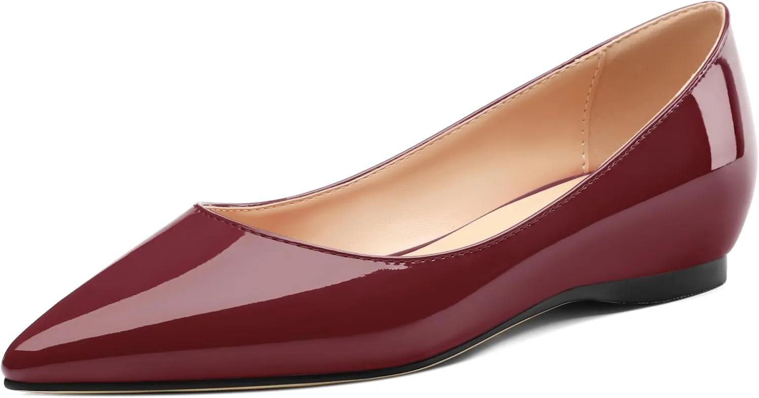 AMBELIGHT Comfy Flats for Women Pointed Toe Slip On Pumps Business Dress Shoe