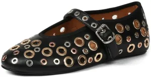 AMINUGAL Dressy Comfortable Mary Jane Flats with Strap and Buckle, Women's Metal Studded Ballerina Flats