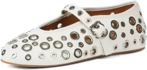 AMINUGAL Dressy Comfortable Mary Jane Flats with Strap and Buckle, Women's Metal Studded Ballerina Flats