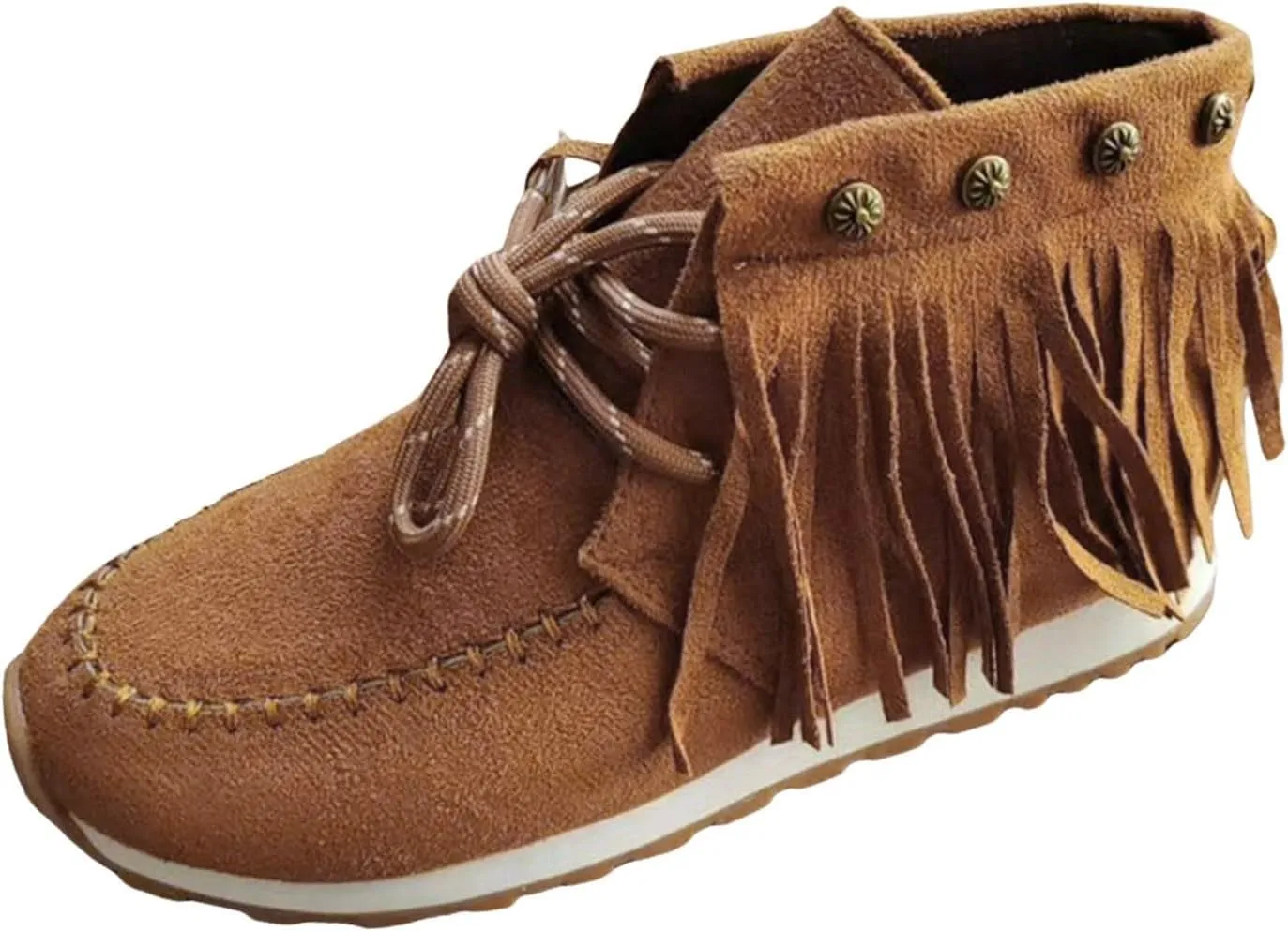 Ankle Boots for Women Flat Side Zip Vintage Womens Cowboy Boots Round Toe Fringe Buckle Straps Studded Western Cowboy Shoes
