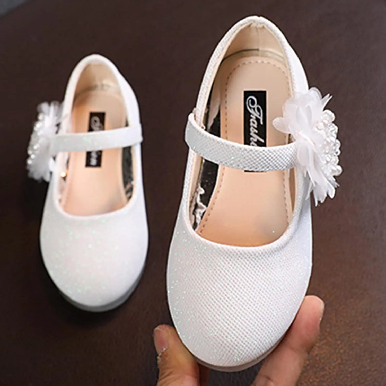 Baby Girls Dress Mary Jane Shining Ballet Flat Toddler School Princess Wedding Pearl Flower Glitter Shoes