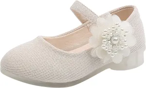 Baby Girls Dress Mary Jane Shining Ballet Flat Toddler School Princess Wedding Pearl Flower Glitter Shoes