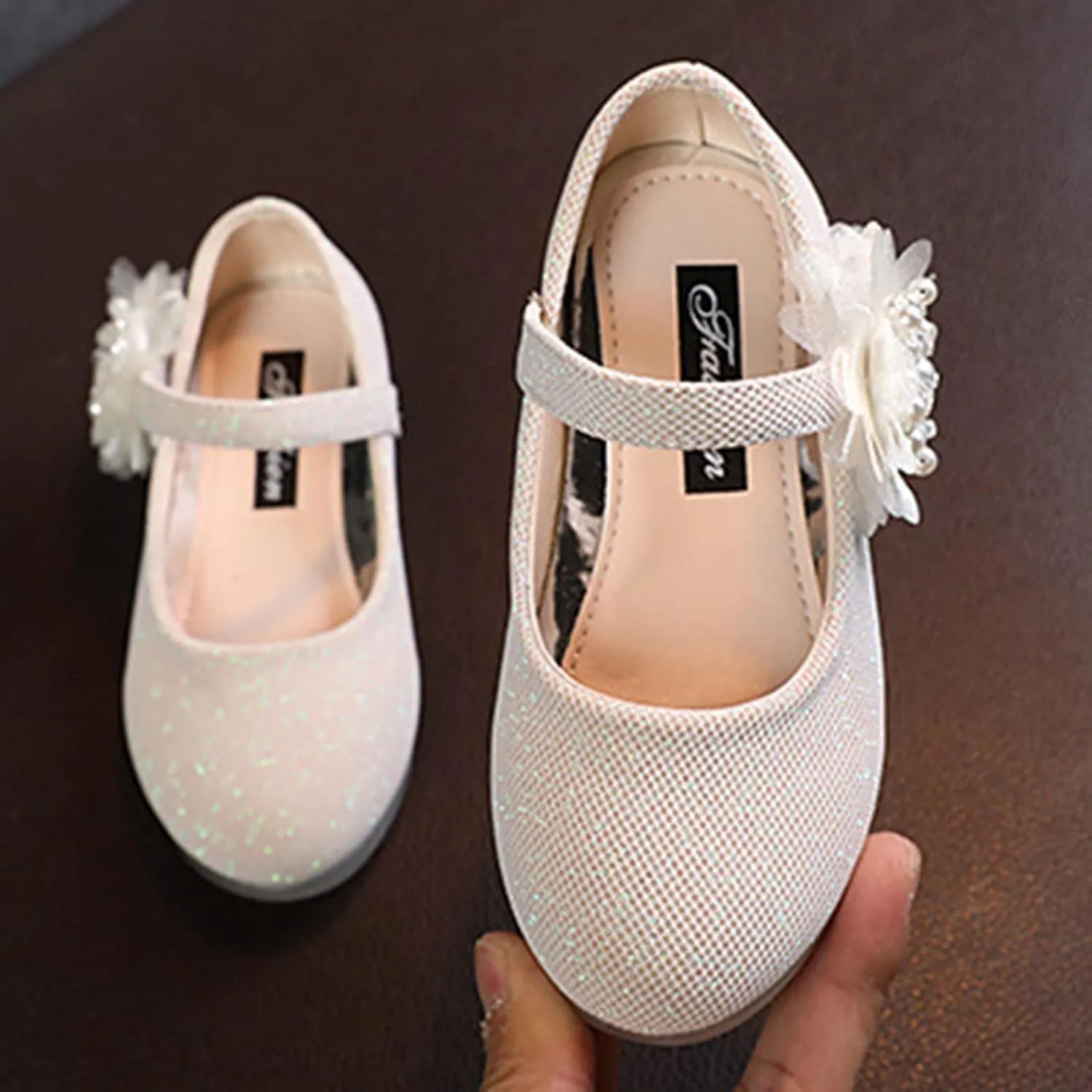 Baby Girls Dress Mary Jane Shining Ballet Flat Toddler School Princess Wedding Pearl Flower Glitter Shoes