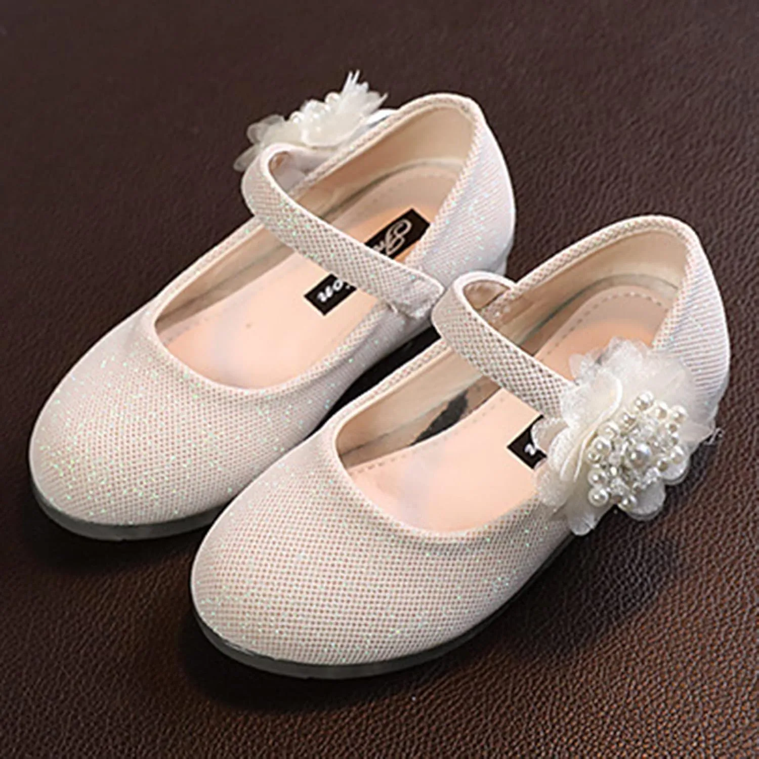 Baby Girls Dress Mary Jane Shining Ballet Flat Toddler School Princess Wedding Pearl Flower Glitter Shoes