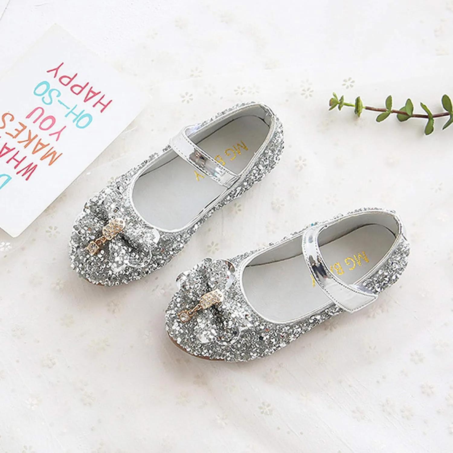 Baby Girls Mary Jane Sequins PU Leather Wedding Ballet Shoe Infant Rubber Sole Prewalker Toddler First Shoes