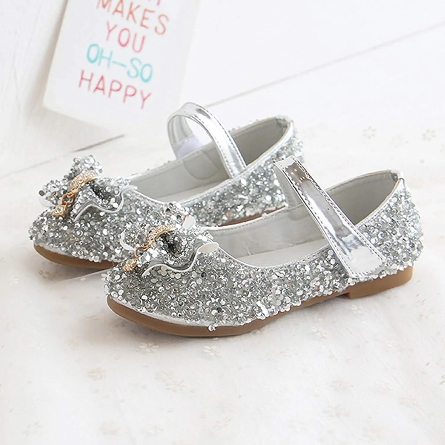Baby Girls Mary Jane Sequins PU Leather Wedding Ballet Shoe Infant Rubber Sole Prewalker Toddler First Shoes