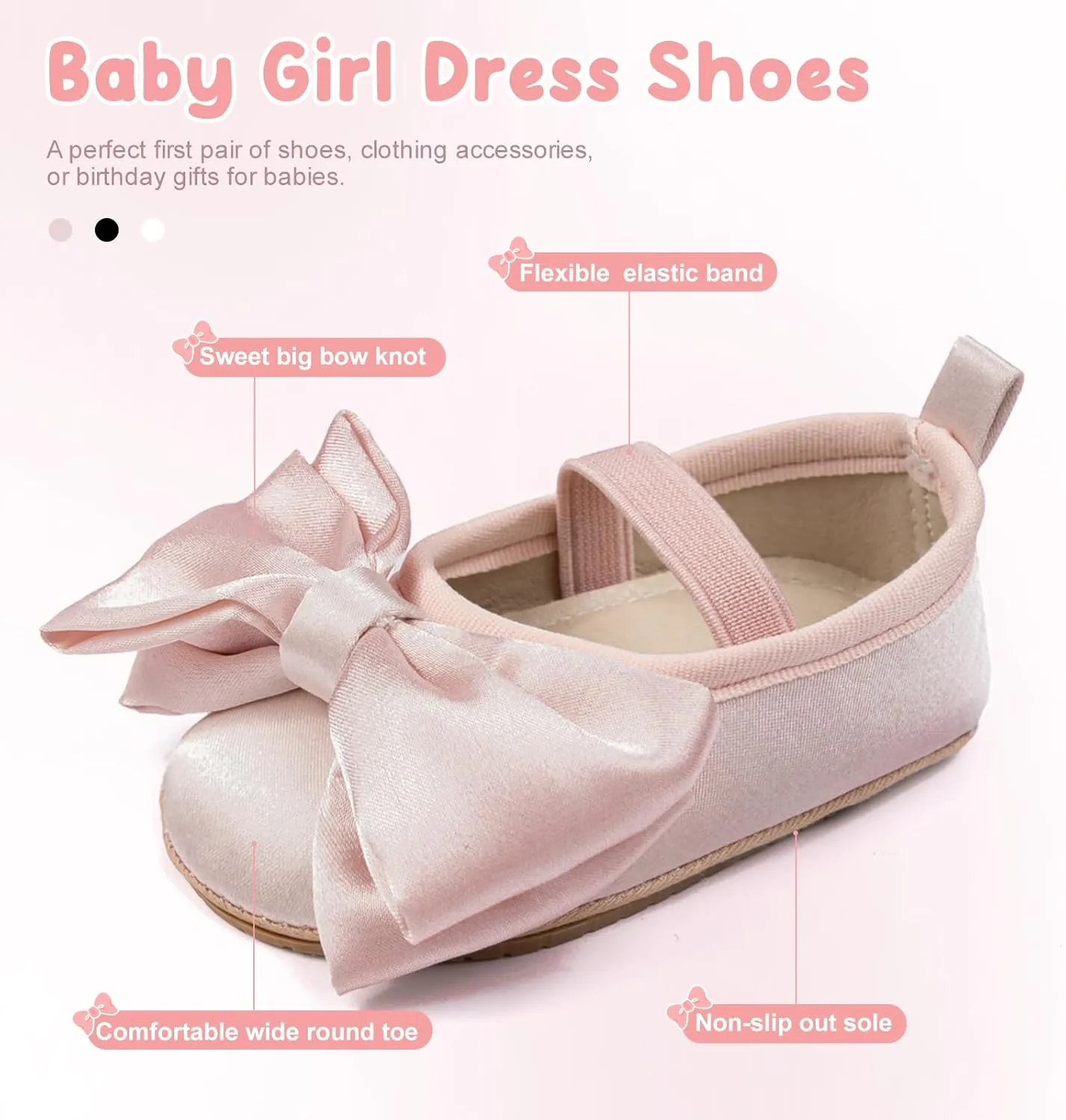 Baby Infant Girl Mary Jane Shoes Bow Baby Dress Shoes PU Leather Non-Slip Rubber Sole First Walkers Princess Wedding Newborn Crib Shoes