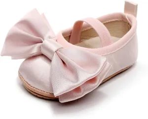Baby Infant Girl Mary Jane Shoes Bow Baby Dress Shoes PU Leather Non-Slip Rubber Sole First Walkers Princess Wedding Newborn Crib Shoes