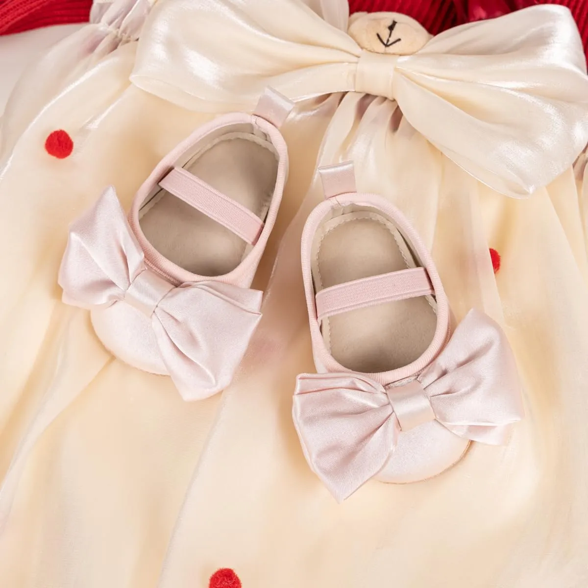 Baby Infant Girl Mary Jane Shoes Bow Baby Dress Shoes PU Leather Non-Slip Rubber Sole First Walkers Princess Wedding Newborn Crib Shoes