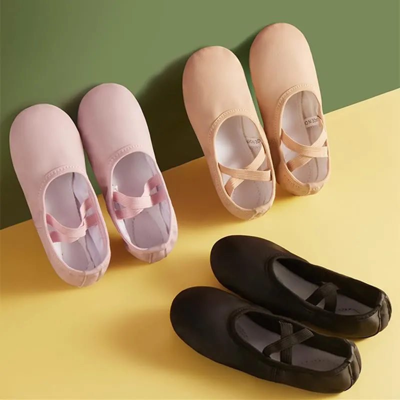 Ballet Leather Shoes Girl Juliet Flat Dance Shoes Professional Soft Split-Sole Ballerina Slipper Toddler Boys Yoga Training Shoe(Pink,33)