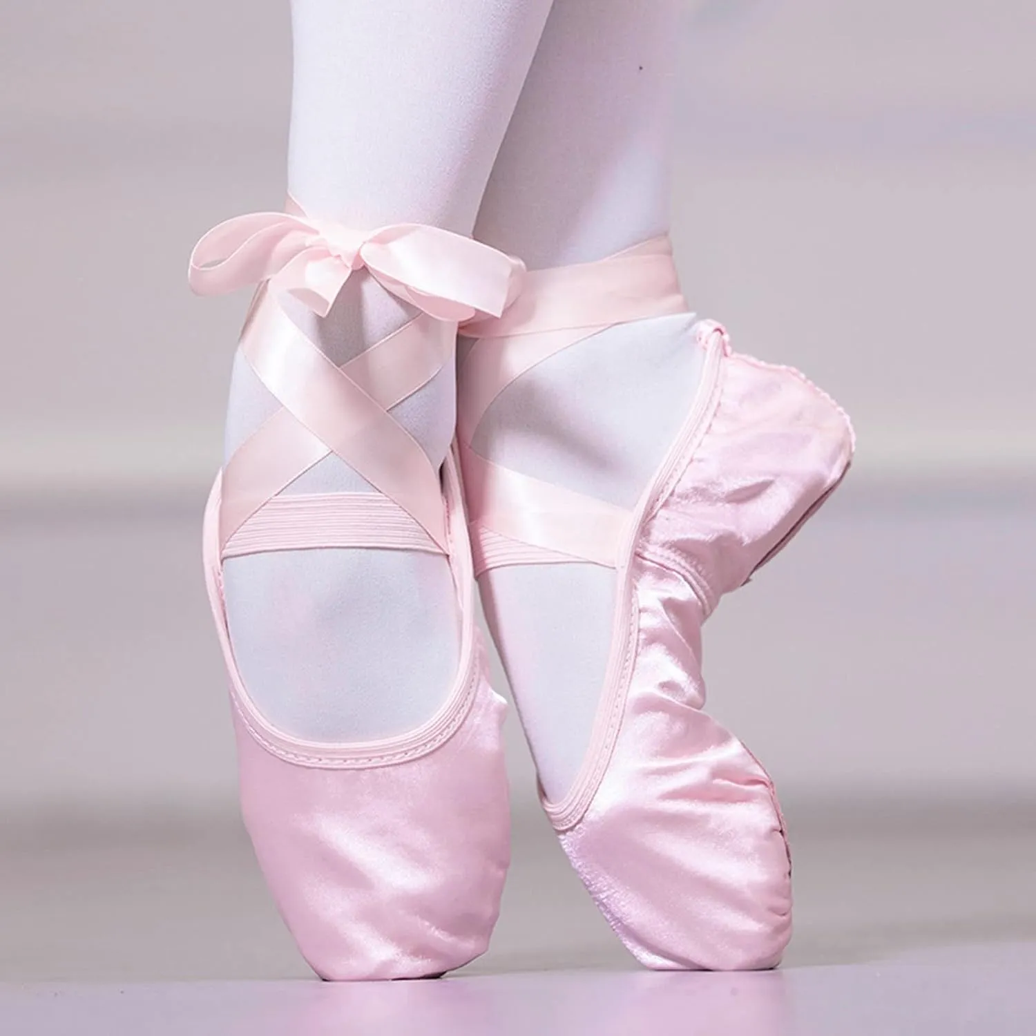 Ballet Ribbon Shoes Highly Stretch Canvas Adult Ballet Slippers Split Sole Yoga Dance Shoe for Girls Boys Kids