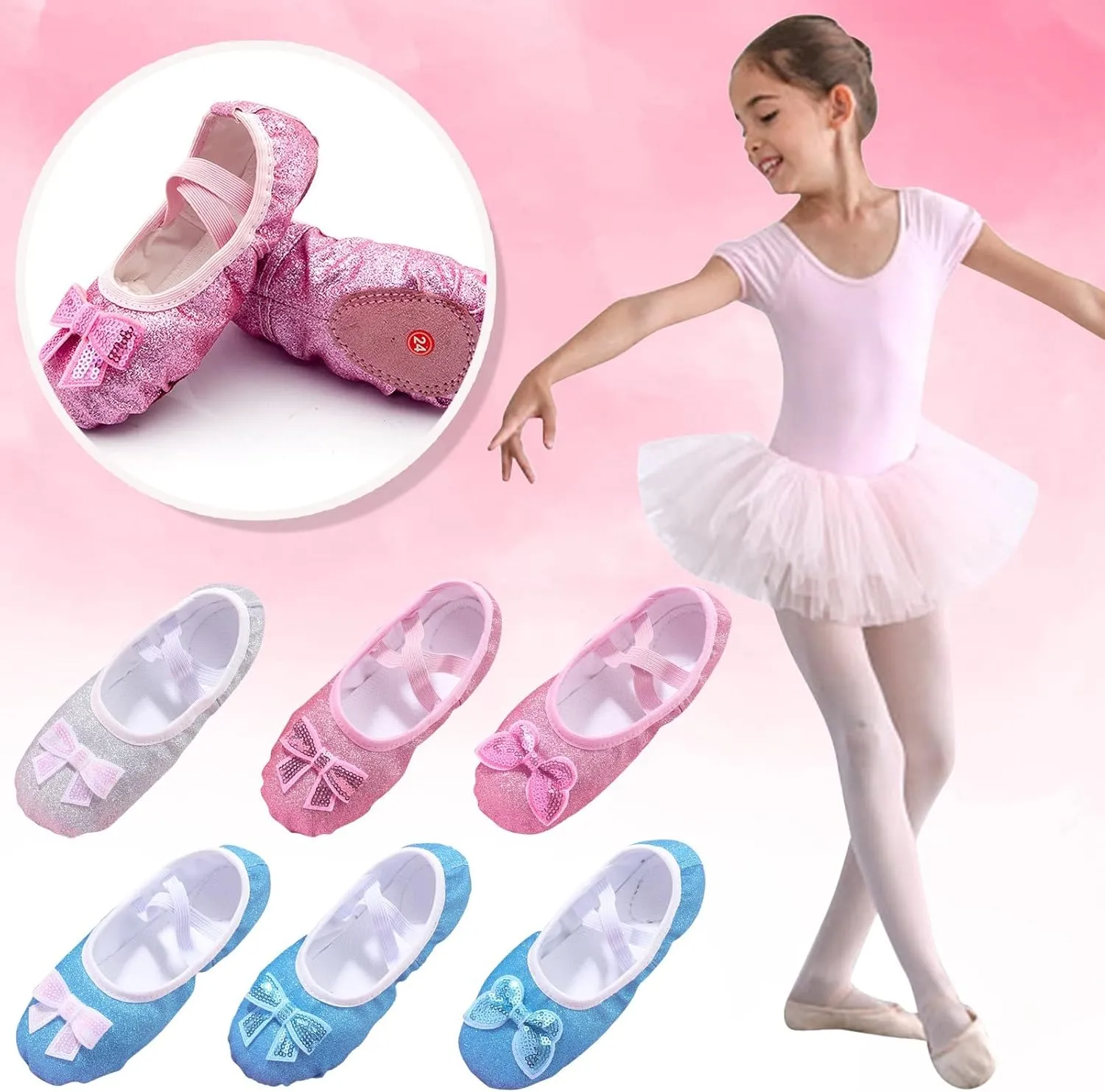 Ballet Shoes for Girls, Dance Flat Practice Slippers Split Soft Leather Flat Sole Yoga Gymnastics Shoes