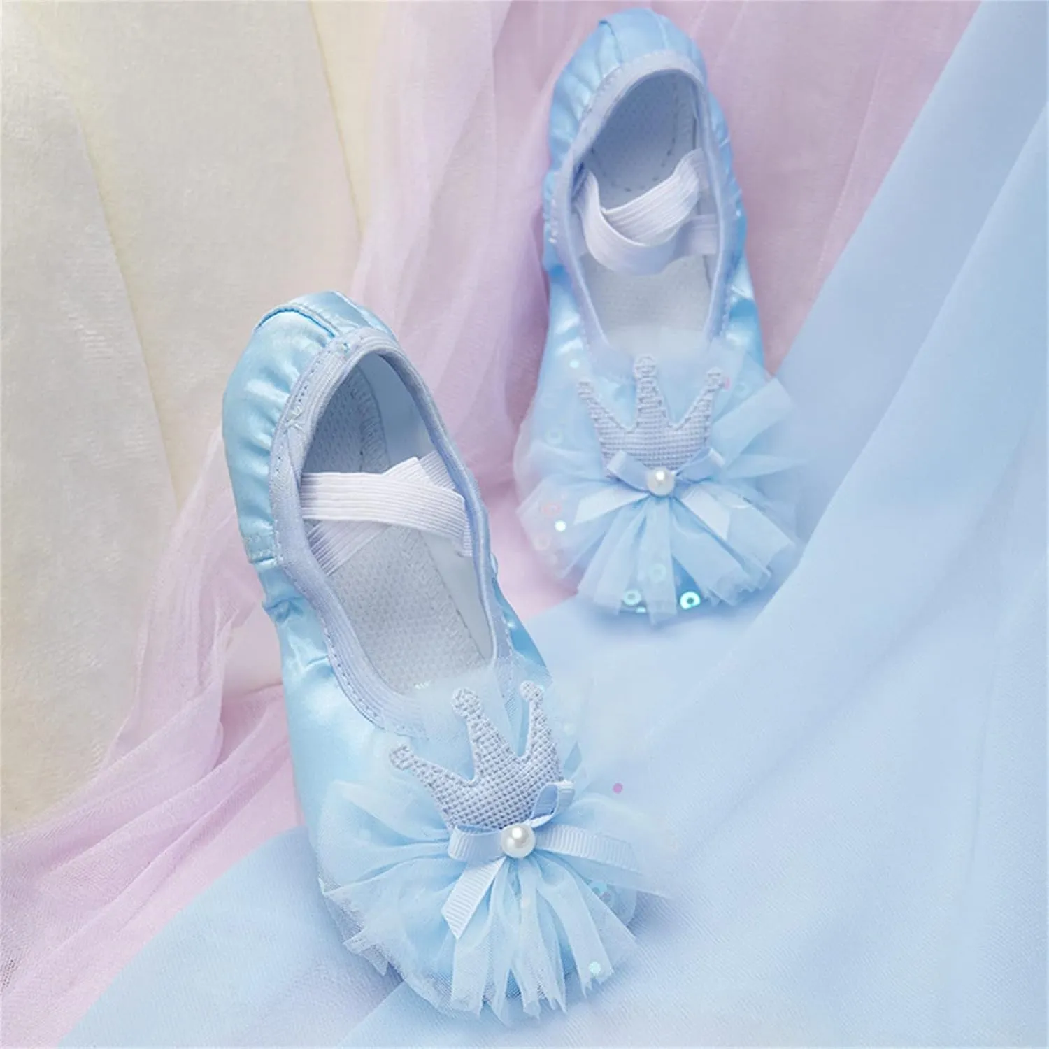 Ballet Shoes for Girls Soft Leather Ballet Slippers No-Tie Glitter Dance Yoga Practice Shoes for Toddler Girls