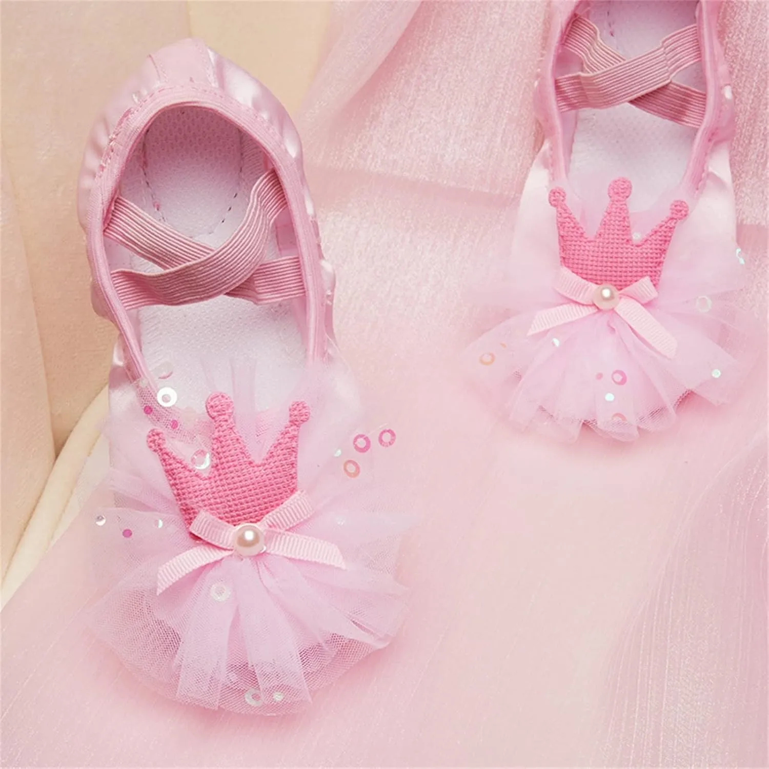 Ballet Shoes for Girls Soft Leather Ballet Slippers No-Tie Glitter Dance Yoga Practice Shoes for Toddler Girls