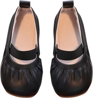 Ballet Shoes for Girls Soft Leather Dance Slippers Elastic Ballerina Mary Jane Flat for Toddler/Little/Big Kids