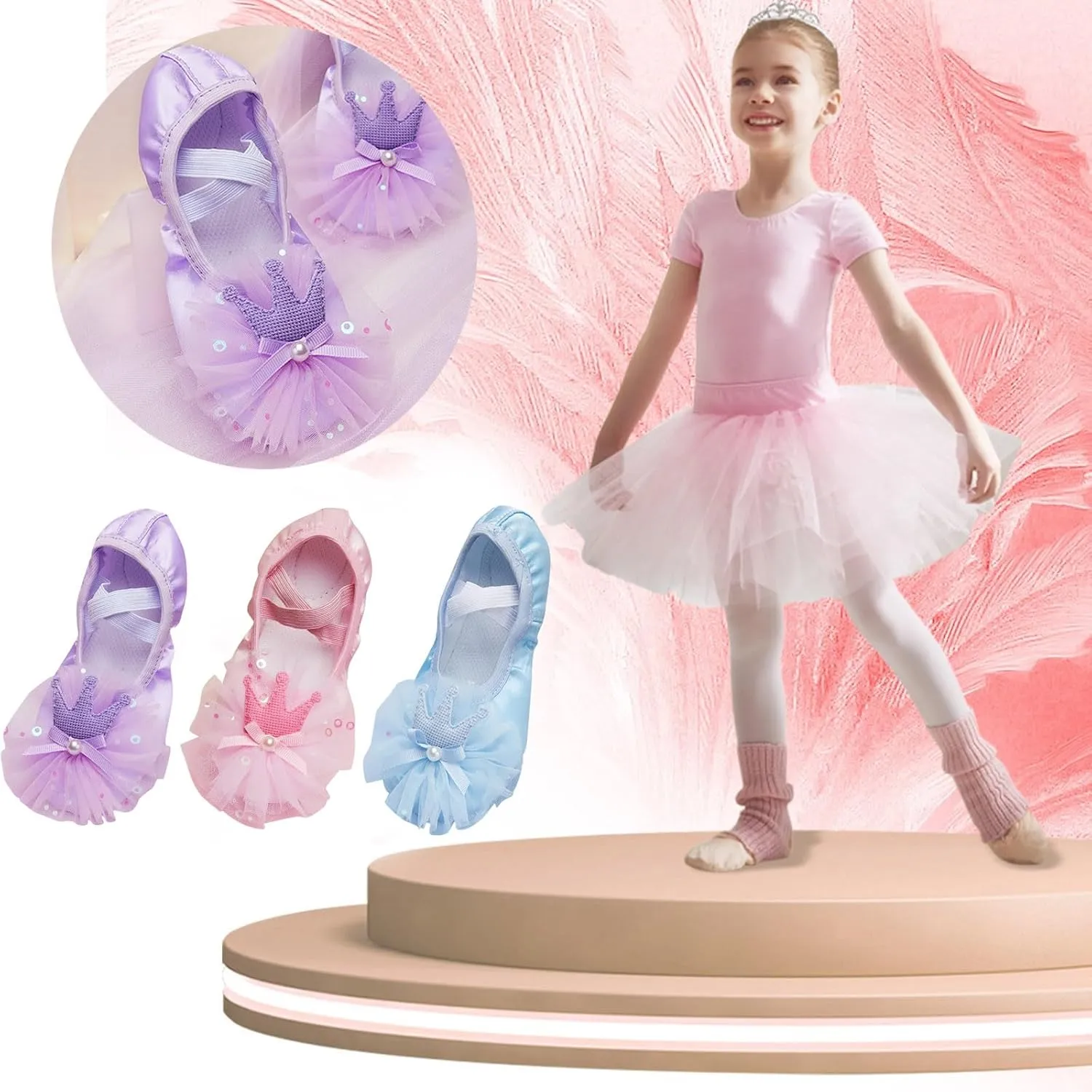 Ballet Shoes for Girls, Toddler Kids Satin Dance Practice Slippers Split Soft Leather Flats Shoes Gymnastics Shoes