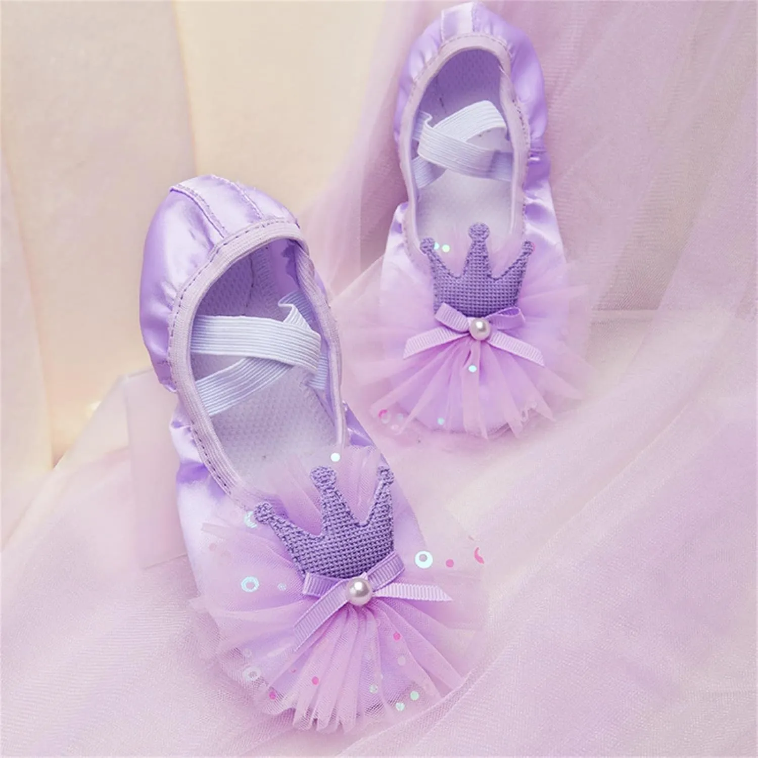 Ballet Shoes for Girls, Toddler Kids Satin Dance Practice Slippers Split Soft Leather Flats Shoes Gymnastics Shoes