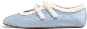 Ballet Sneakers for Woman Leather Trendy Hook and Loop Mary Janes Wide Toe Ballerina Flats Fancy Cute Low Top Ballet Shoes 2025 Spring Summer Dance Daily Dressy