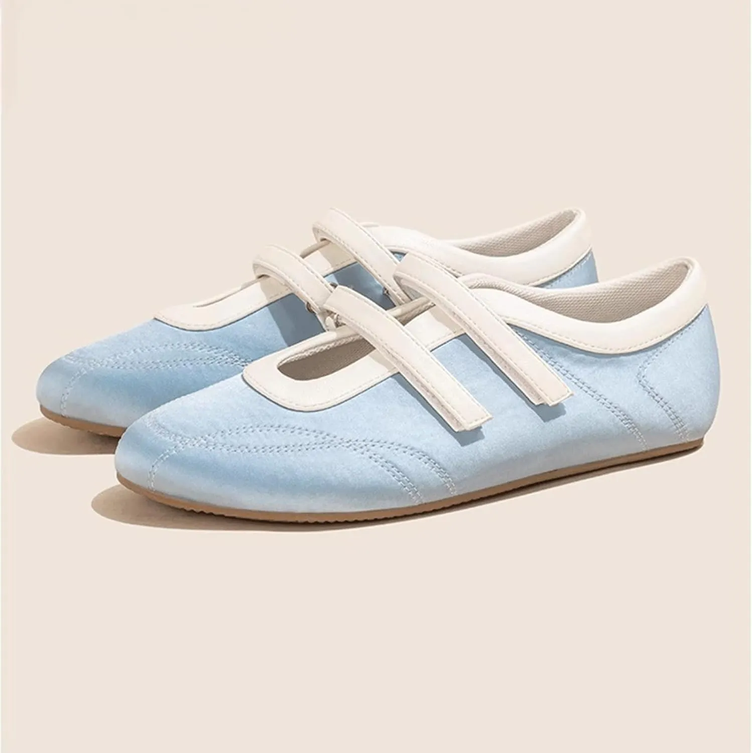 Ballet Sneakers for Woman Leather Trendy Hook and Loop Mary Janes Wide Toe Ballerina Flats Fancy Cute Low Top Ballet Shoes 2025 Spring Summer Dance Daily Dressy
