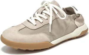BEAU TODAY Fashion Sneakers Women,Leather Casual Lace Up Retro OG Sneakers,Comfortable Tennis Runnig Trainer Shoes Silver US 5