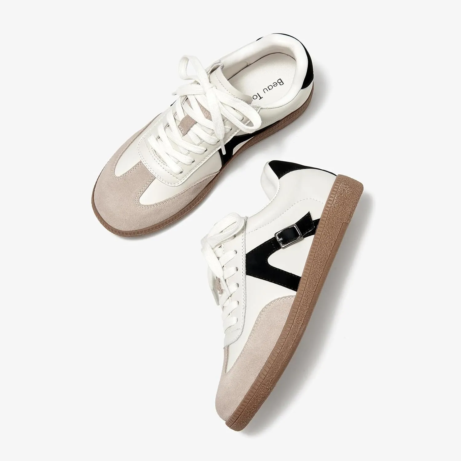 BEAU TODAY Fashion Sneakers Women,Leather Casual Lace Up Retro OG Sneakers,Comfortable Tennis Runnig Trainer Shoes Silver US 5