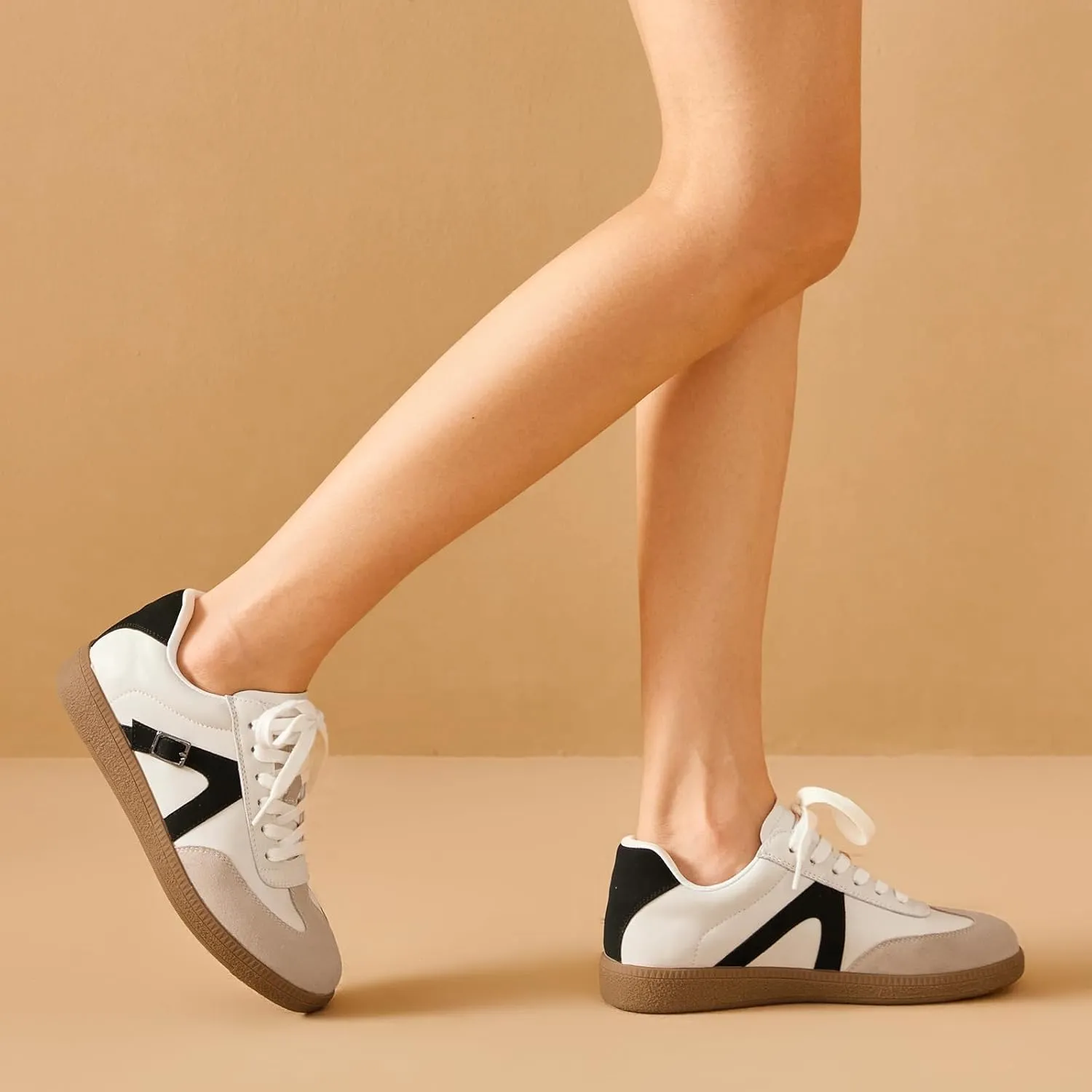 BEAU TODAY Fashion Sneakers Women,Leather Casual Lace Up Retro OG Sneakers,Comfortable Tennis Runnig Trainer Shoes Silver US 5