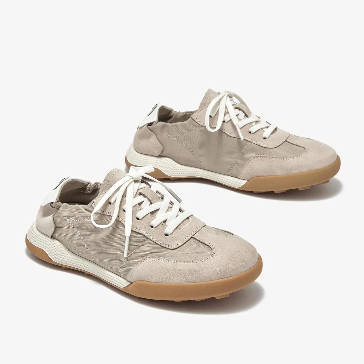 BEAU TODAY Fashion Sneakers Women,Leather Casual Lace Up Retro OG Sneakers,Comfortable Tennis Runnig Trainer Shoes Silver US 5