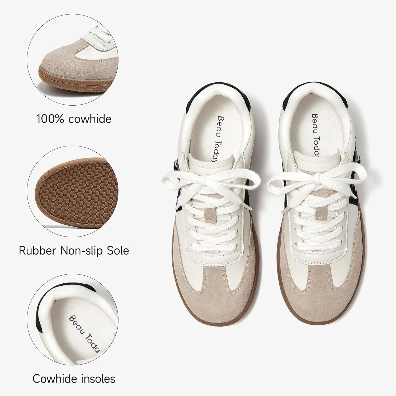 BEAU TODAY Fashion Sneakers Women,Leather Casual Lace Up Retro OG Sneakers,Comfortable Tennis Runnig Trainer Shoes Silver US 5