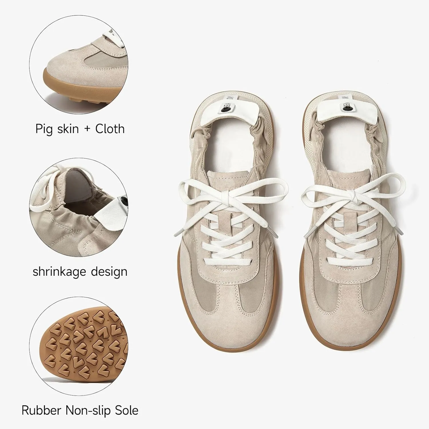 BEAU TODAY Fashion Sneakers Women,Leather Casual Lace Up Retro OG Sneakers,Comfortable Tennis Runnig Trainer Shoes Silver US 5