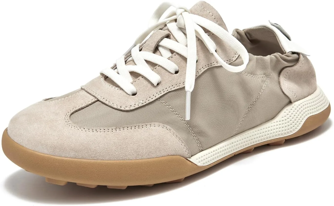 BEAU TODAY Fashion Sneakers Women,Leather Casual Lace Up Retro OG Sneakers,Comfortable Tennis Runnig Trainer Shoes Silver US 5