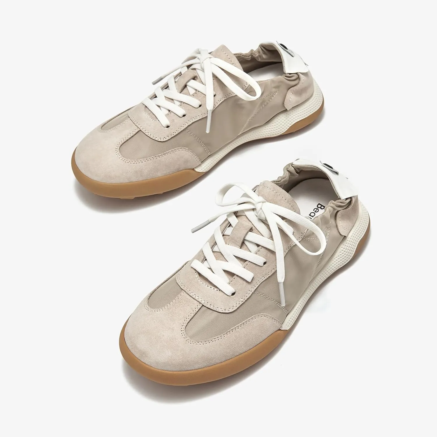 BEAU TODAY Fashion Sneakers Women,Leather Casual Lace Up Retro OG Sneakers,Comfortable Tennis Runnig Trainer Shoes Silver US 5