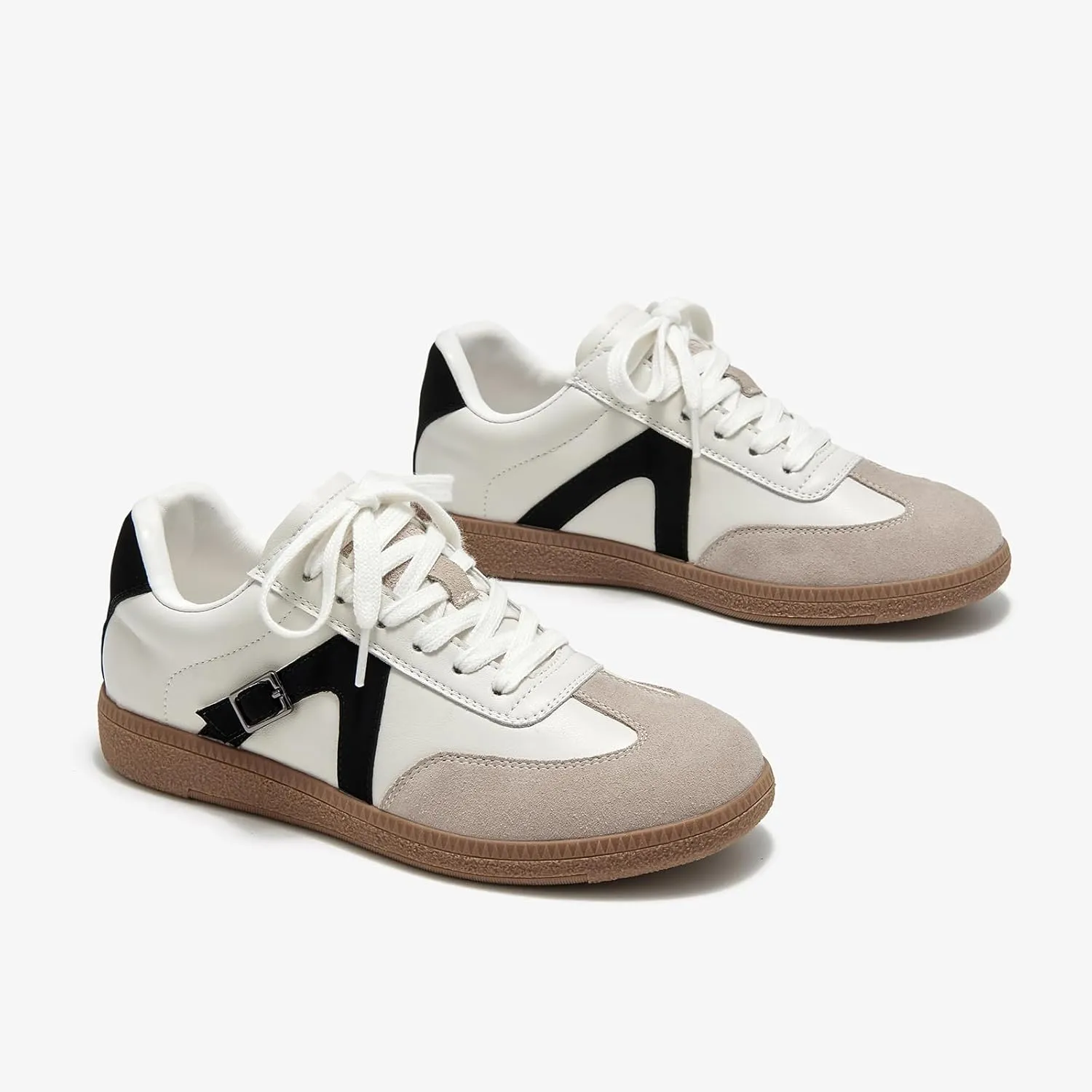 BEAU TODAY Fashion Sneakers Women,Leather Casual Lace Up Retro OG Sneakers,Comfortable Tennis Runnig Trainer Shoes Silver US 5