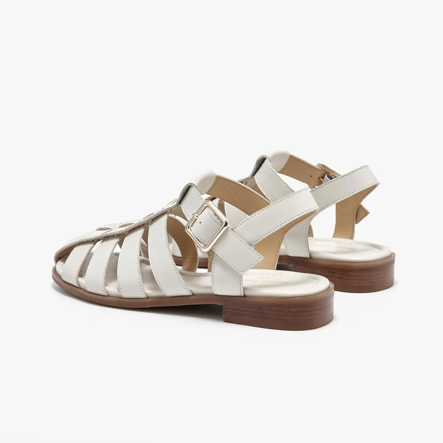BEAU TODAY Fisherman Sandals for Women, Womens Leather Flat Sandals, Gladiator Strappy Close Toe Roman Sandals Shoes Comfortable Dress Buckle Summer Shoes