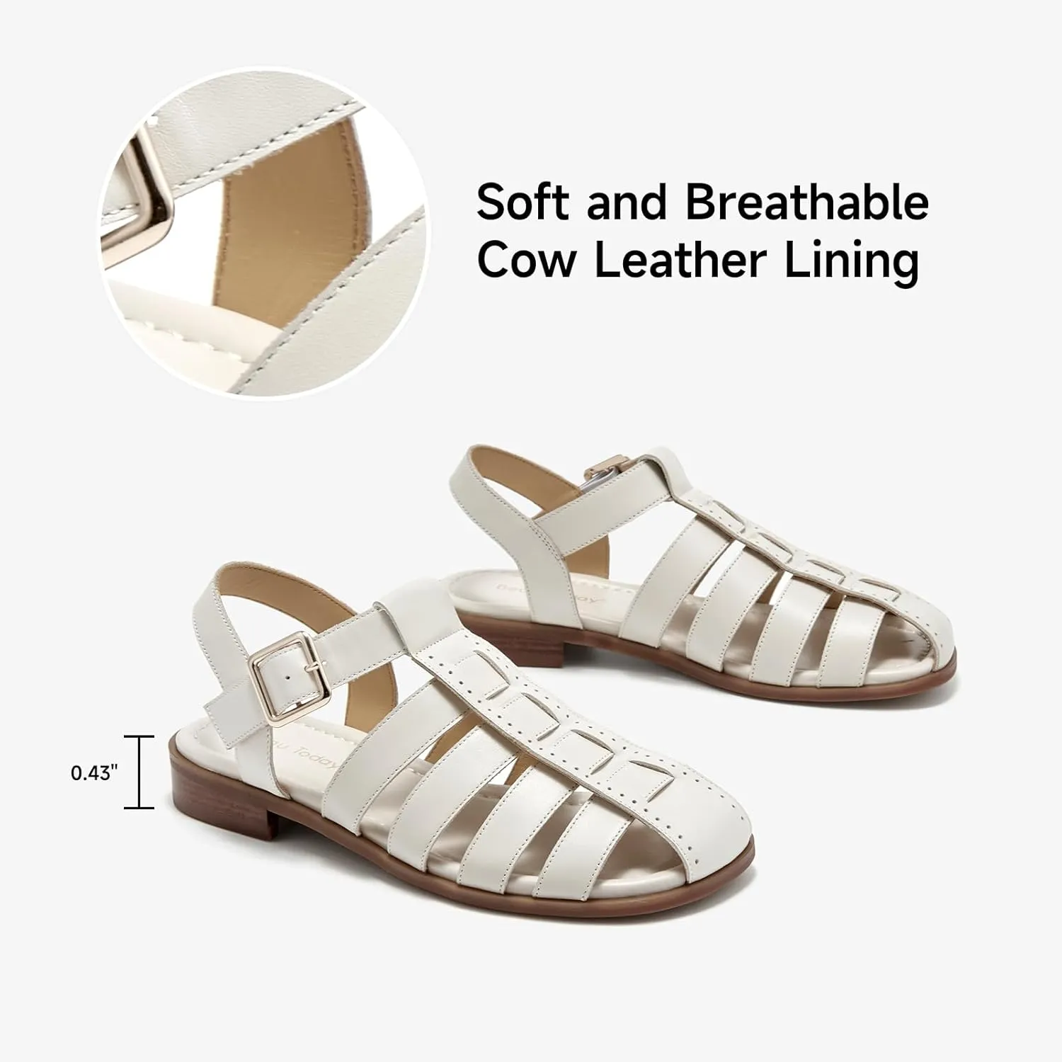 BEAU TODAY Fisherman Sandals for Women, Womens Leather Flat Sandals, Gladiator Strappy Close Toe Roman Sandals Shoes Comfortable Dress Buckle Summer Shoes