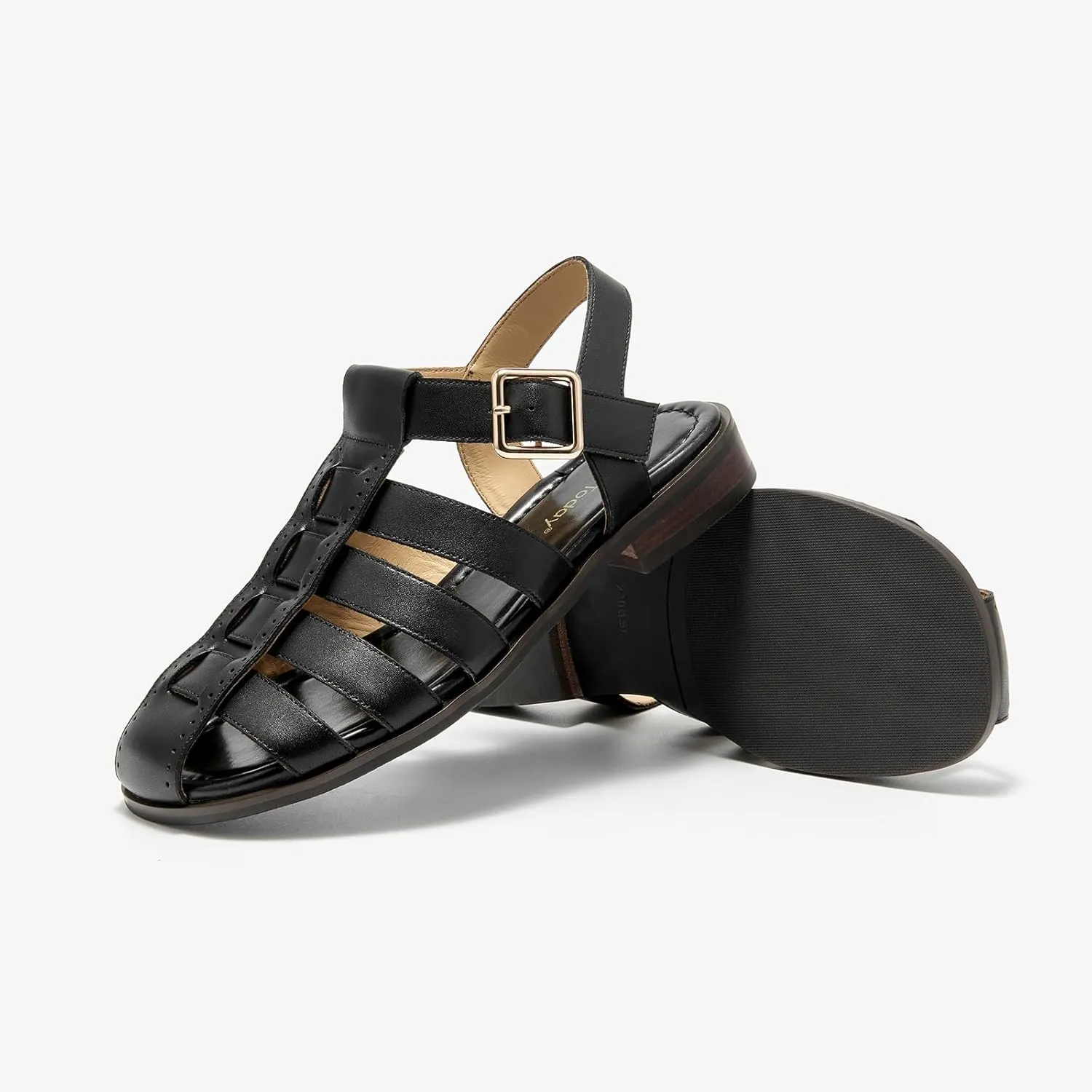 BEAU TODAY Fisherman Sandals for Women, Womens Leather Flat Sandals, Gladiator Strappy Close Toe Roman Sandals Shoes Comfortable Dress Buckle Summer Shoes