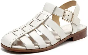 BEAU TODAY Fisherman Sandals for Women, Womens Leather Flat Sandals, Gladiator Strappy Close Toe Roman Sandals Shoes Comfortable Dress Buckle Summer Shoes