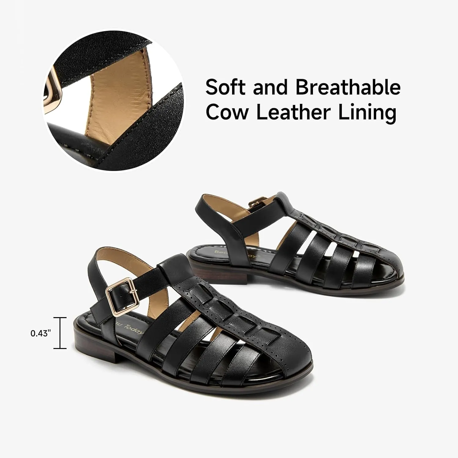 BEAU TODAY Fisherman Sandals for Women, Womens Leather Flat Sandals, Gladiator Strappy Close Toe Roman Sandals Shoes Comfortable Dress Buckle Summer Shoes