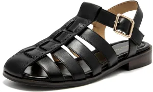 BEAU TODAY Fisherman Sandals for Women, Womens Leather Flat Sandals, Gladiator Strappy Close Toe Roman Sandals Shoes Comfortable Dress Buckle Summer Shoes