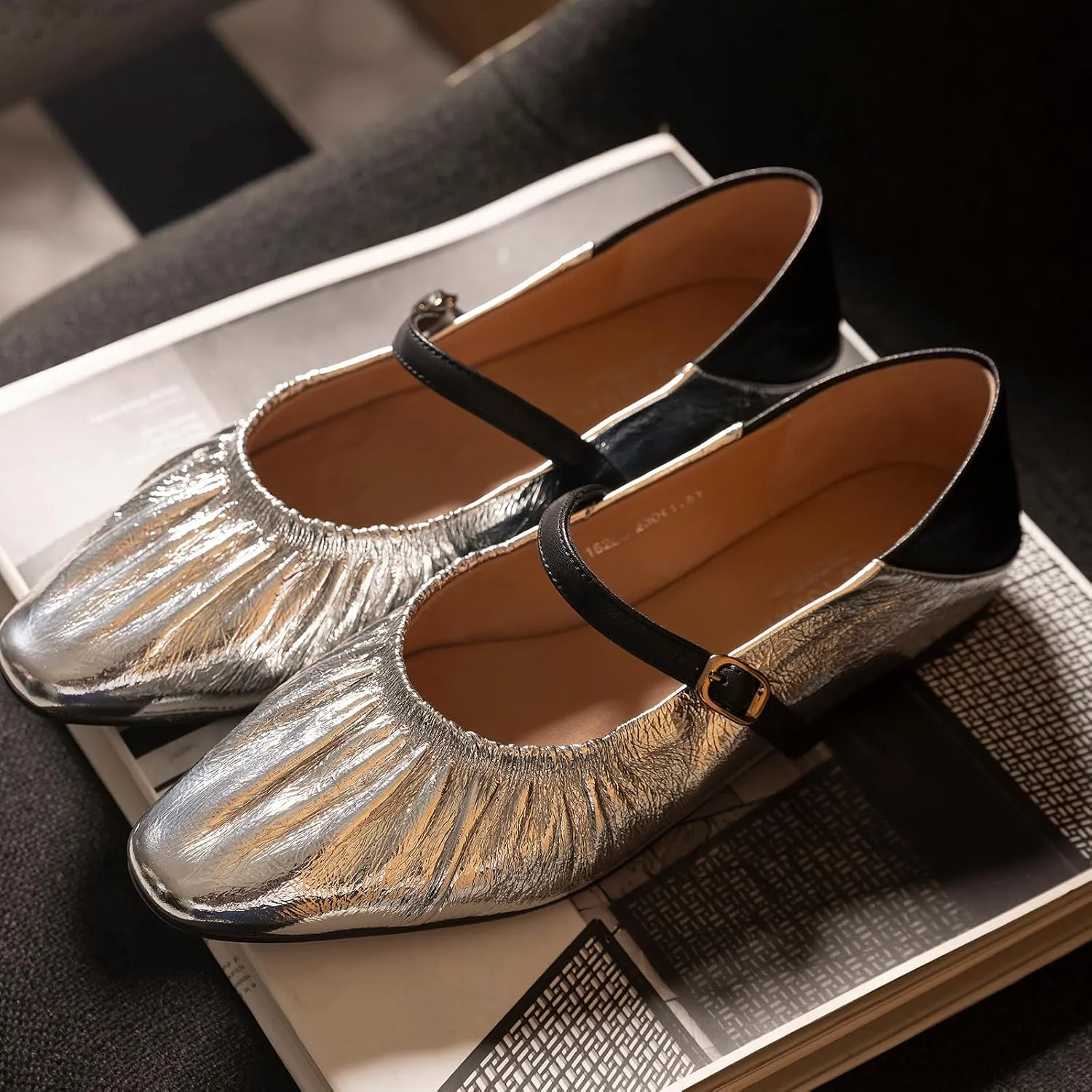 BEAU TODAY Women Mary Jane Shoes, Mary Jane Ballet Flats for Women, Pointed Toe Dressy Flats for Women, Comfortable Adjustable Strap Dress Shoes for Wedding Party