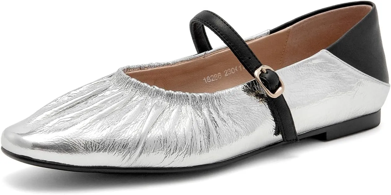 BEAU TODAY Women Mary Jane Shoes, Mary Jane Ballet Flats for Women, Pointed Toe Dressy Flats for Women, Comfortable Adjustable Strap Dress Shoes for Wedding Party